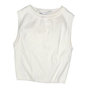 ZARA KNIT CROP TOP  Crew neck tank top, Rib trim, white, size Medium